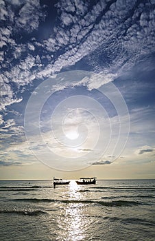 Fishing boats at sunset in koh rong Cambodia