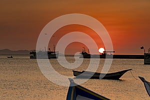 Fishing boats at sunset in Margarita Island. Venezuela