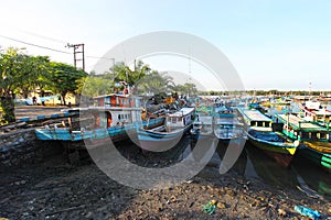 Fishing boats at Tanjung Pandan port in Belitung.