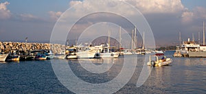 Fishing boats and tourist yachts at Latsia marina, Paphos Cyprus