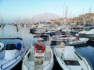 Fishing boats in the touristic port of Palermo