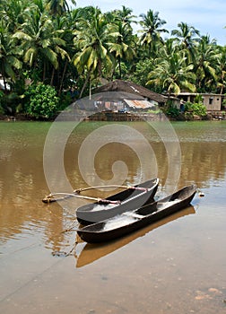 Fishing boats in tropical river. Goa