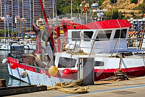 Fishing boats and yachts in port Blanes. Spain