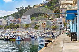 Fishing boats and yachts in port Blanes. Spain