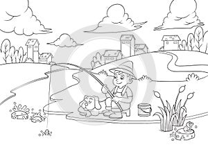Fishing boy for coloring book.