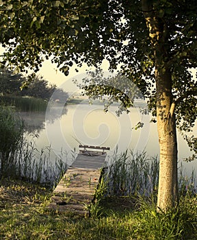 Fishing bridge, morning mist