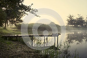 Fishing bridge, morning mist