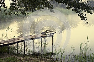 Fishing bridge, morning mist