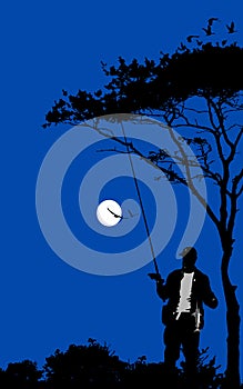 fishing buddy silhouette illustration man fishing river jungle hobby