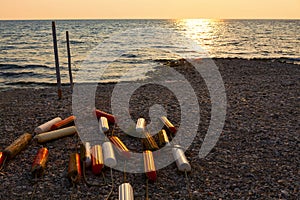 Fishing buoys on the sea