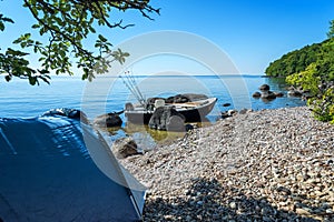 Fishing camp on the lake coast