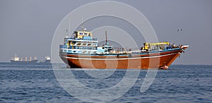 Fishing and cargo ships which are used for transportation in Red Sea and Gulf of Aden