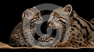 Fishing cat and kitten portrait with space for text, object on side, great for designs