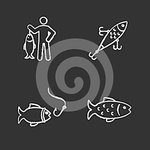 Fishing chalk icons set