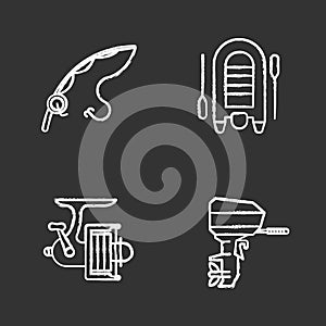 Fishing chalk icons set