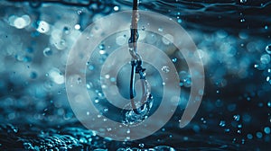 Fishing. Close-up shut of a fish hook under water