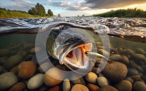 Fishing. Close-up shut of a fish hook under water