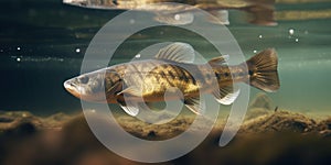 Fishing close-up shut of a zander fish under water, created with Generative AI technology