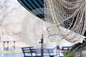 Fishing. Closeup of white fishnet net outdoor