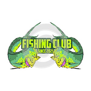 fishing club badge design with mahi-mahi fish theme