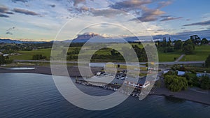 Fishing club house on the shore of lake llanquihue