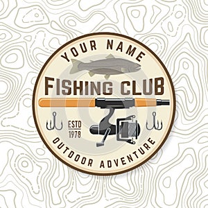 Fishing club patch. Vector. Concept for shirt or logo, print, stamp, tee, sticker, patch. Vintage typography design with