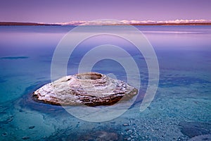 Fishing Cone surrounded by lake at West Thumb Geyser Basin Trail, Yellowstone National Park, Wyoming