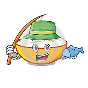 Fishing cottage cheese mascot cartoon