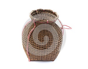 Fishing creel, bamboo basket put the fish isolated on white back