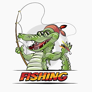 Fishing Crocodile Colorful emblem