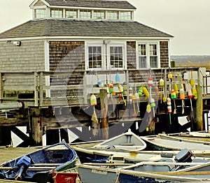 Fishing dock with colorful buoys