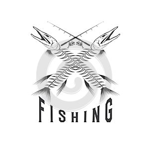 fishing emblem with skeleton of pike