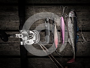 Fishing equipment including pilkers hooks, fishing tackles, rod