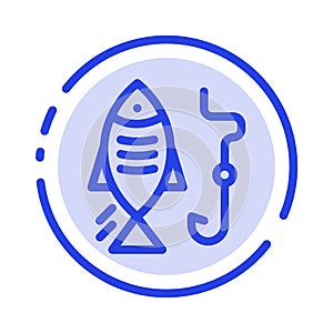 Fishing, Fish, Hook, Hunting Blue Dotted Line Line Icon