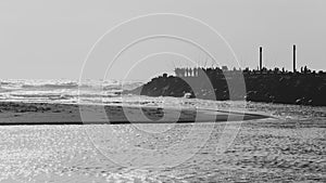 Fishing Fishermen Beach River Ocean Silhouette Black White