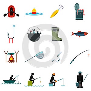 Fishing flat icons set