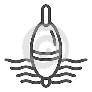 Fishing float line icon. Lure on water vector illustration isolated on white. Tackle on waves outline style design