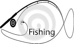 Fishing.Fly fisherman fishing.graphic fly fishing.clip art black fishing on white background. Vector