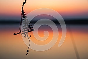 Fishing gear close-up at sunset