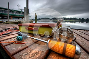 Fishing Gear on Overcast Pier