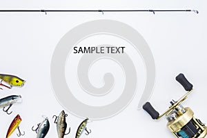 Fishing gear on white background