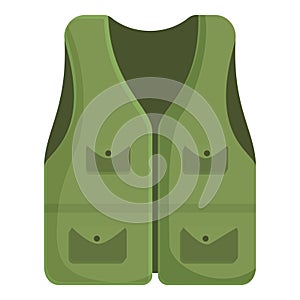 Fishing green vest icon cartoon vector. Many big pockets