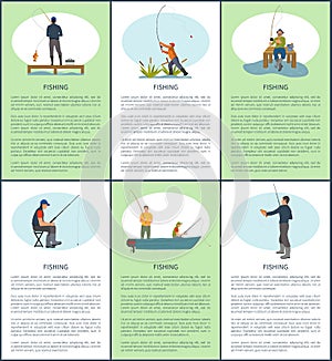 Fishing Hobby Posters People Vector Illustration