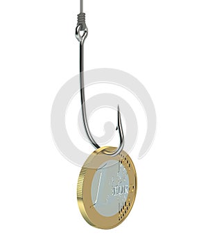 Fishing hook with euro coin