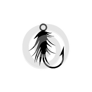 Fishing hook with feather icon. Graphic fly fishing icon or logo