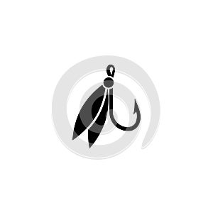 Fishing hook with feather icon. Graphic fly fishing icon or logo