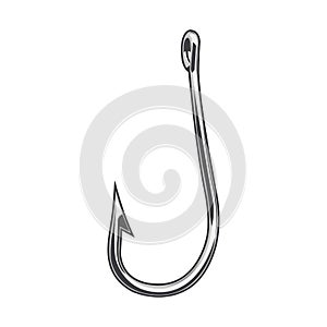 Fishing hook isolated on a white background. Color line art. Modern design.