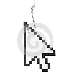 Fishing Hook with Mouse Cursor Isolated Clickbait Concept