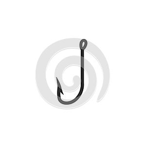 Fishing hook vector icon, black fishhook isolated clipart