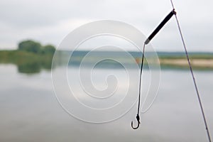 Fishing hook on water and fishes on the river